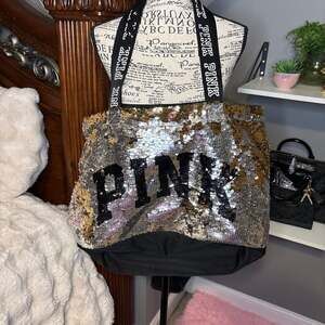 Early 2000s black and silver sparkly sequin “Pink”...